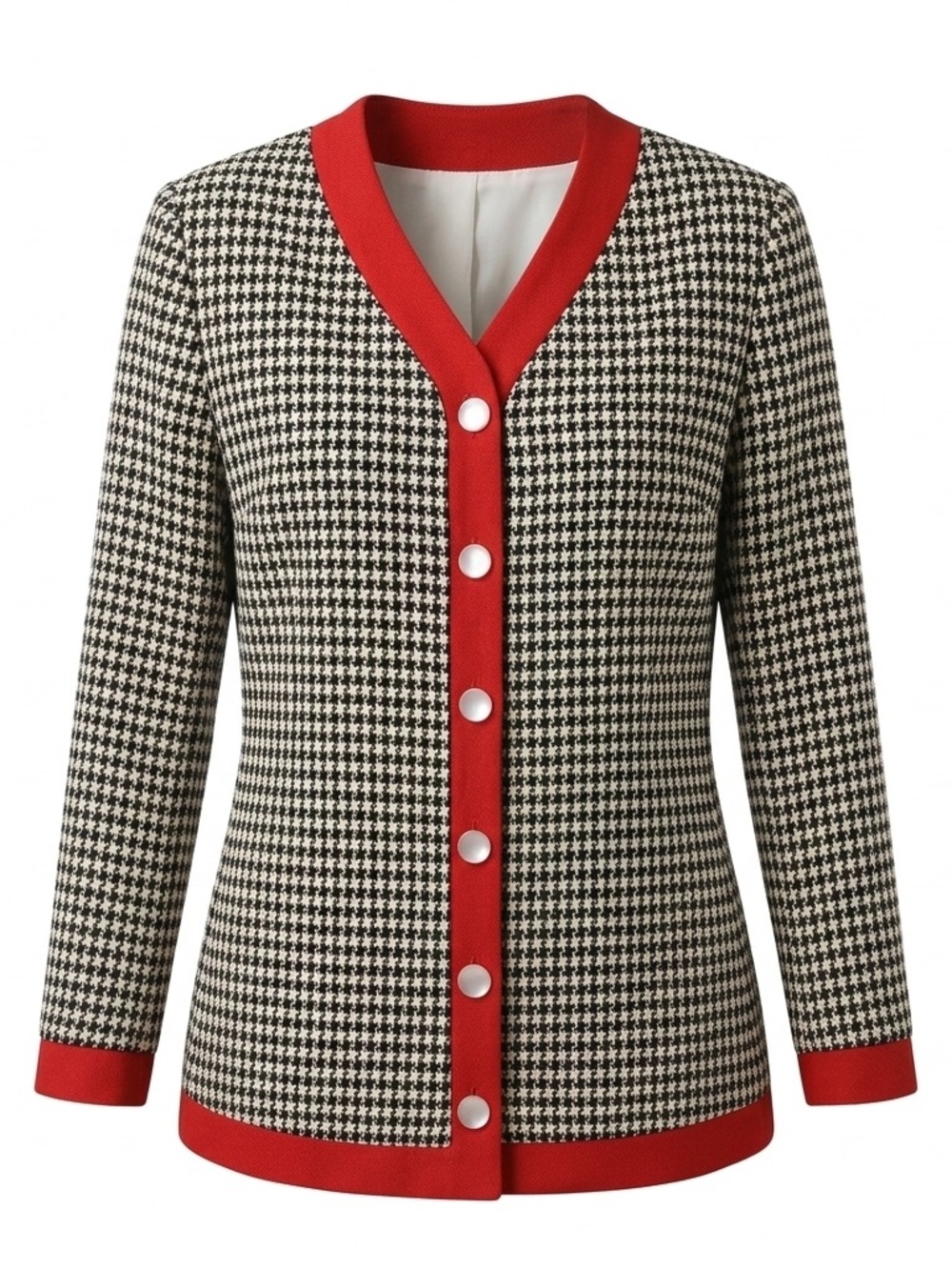 Lillie Rubin Black and White Houndstooth Blazer with Red Lining
